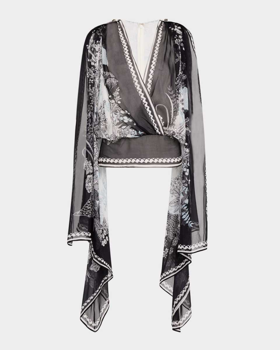 Printed Chiffon Drape Sleeveless Blouse